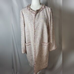 NEW Kate Spade Mainline Tweed Long Jacket Coat, Pink/ Multicolor Size 14